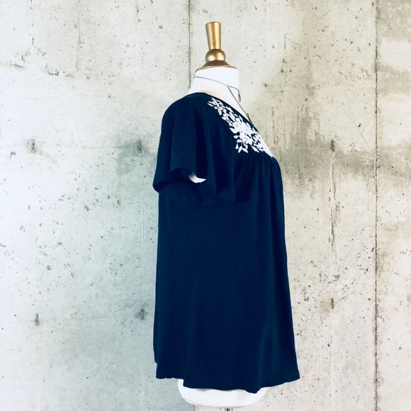 Embroidered Blue/White Floral Blouse Top - Picture 4 of 13